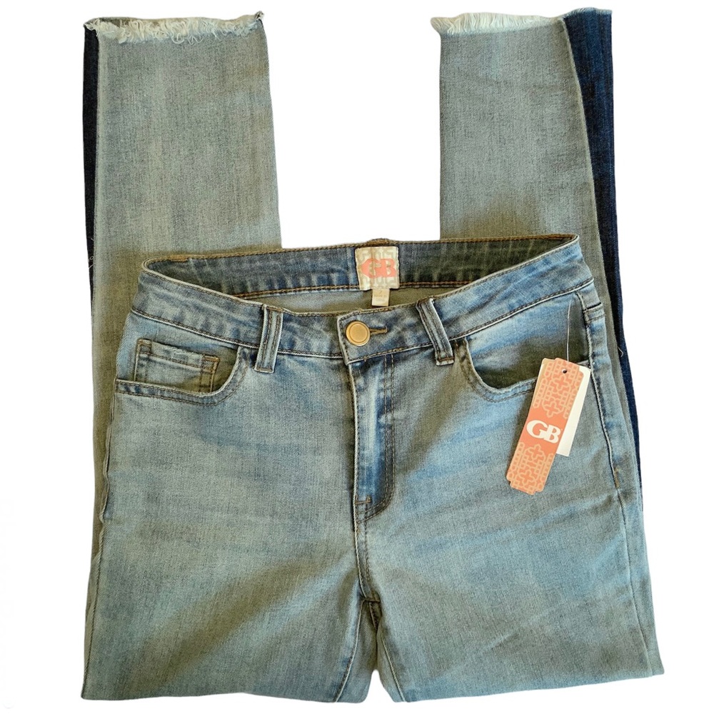 Gianni Bini Womens Jeans Sz 7 Two Toned Blue Denim Frayed Ankle Hem Skinny NWT
